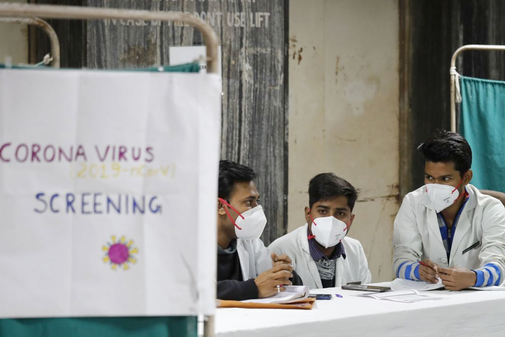 Doctors at a COVID-19 screening camp in Delhi